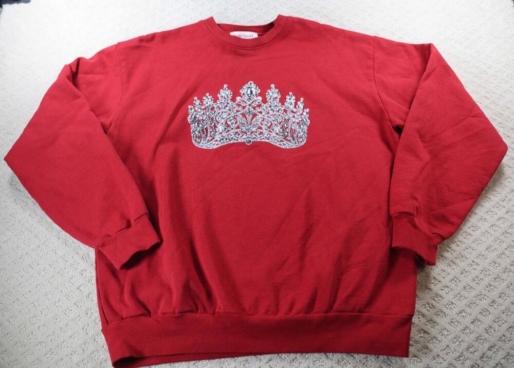 Yvette Mandell Sweatshirt Women's Red Rhinestone Crystal Crown Graphic Size XL